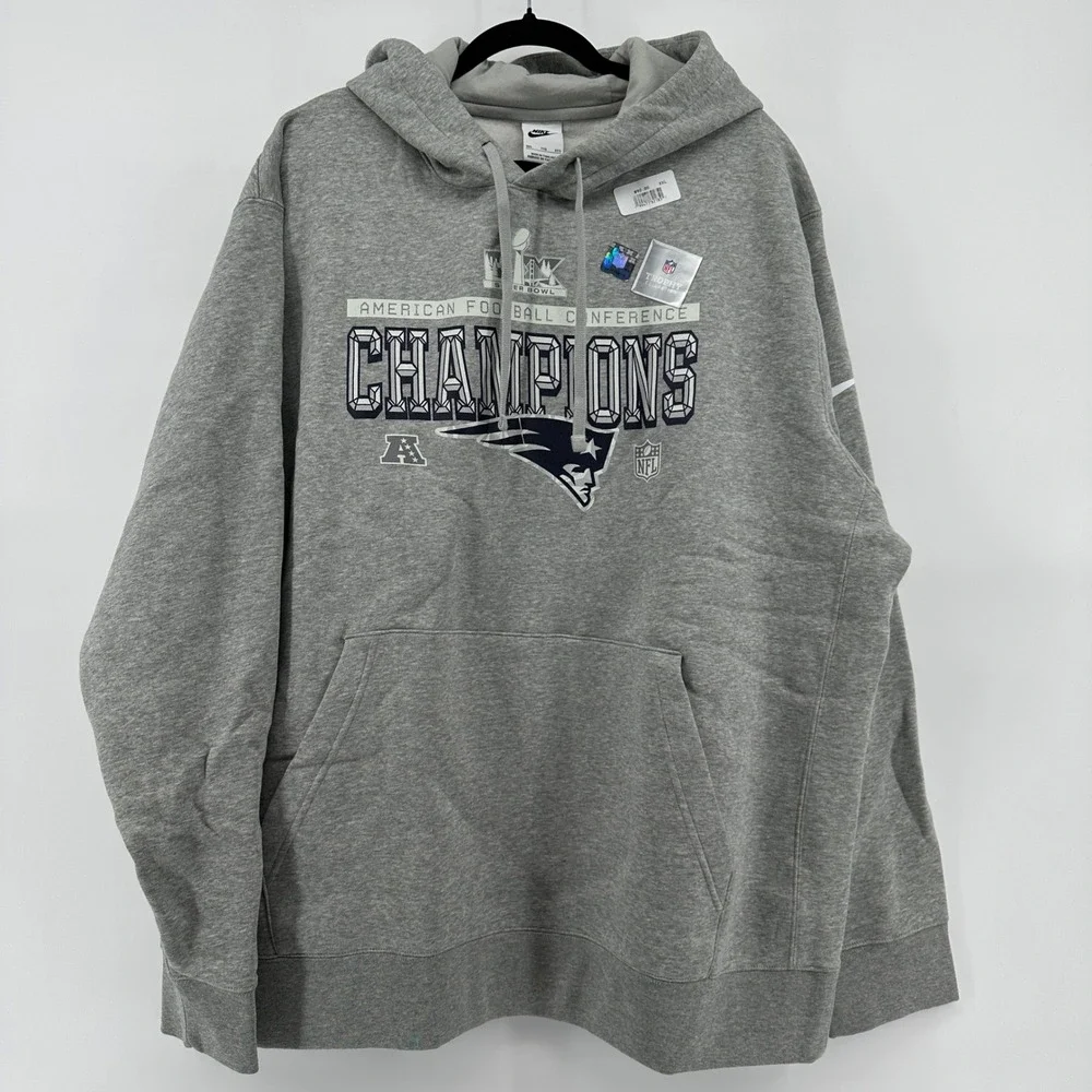 Nike New England Patriots AFC Champions NFL Trophy Collection Hoodie Gray XXL